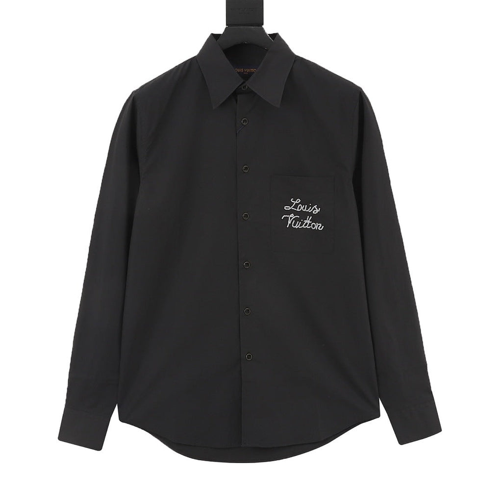 Louis Vuitton Beaded-Look Script Pocket Long-Sleeve Shirt - Black - front view