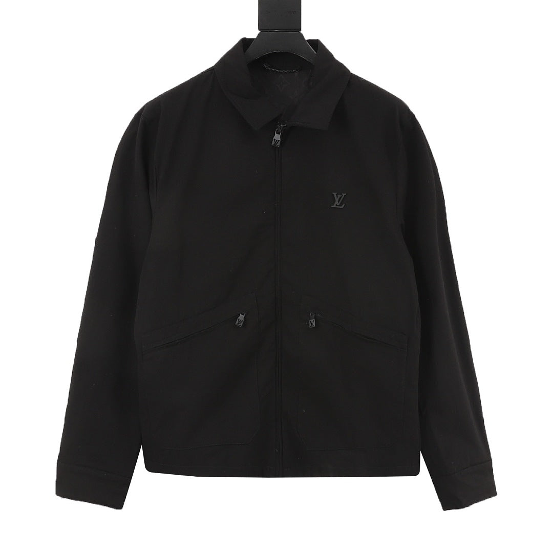Louis Vuitton LV Emblem Zip-Up Jacket with Contrast Elbow Panels - Black - front view