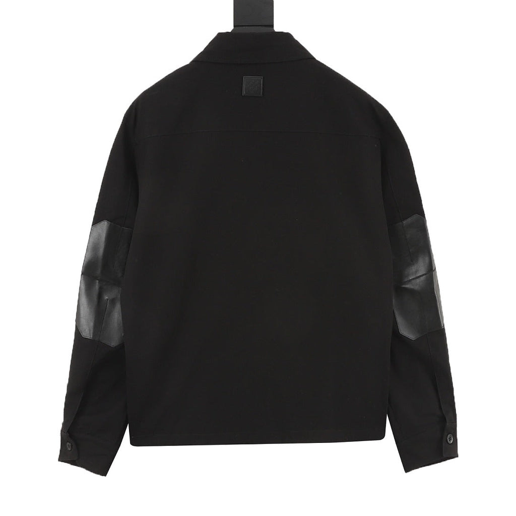 Louis Vuitton LV Emblem Zip-Up Jacket with Contrast Elbow Panels - Black - back view