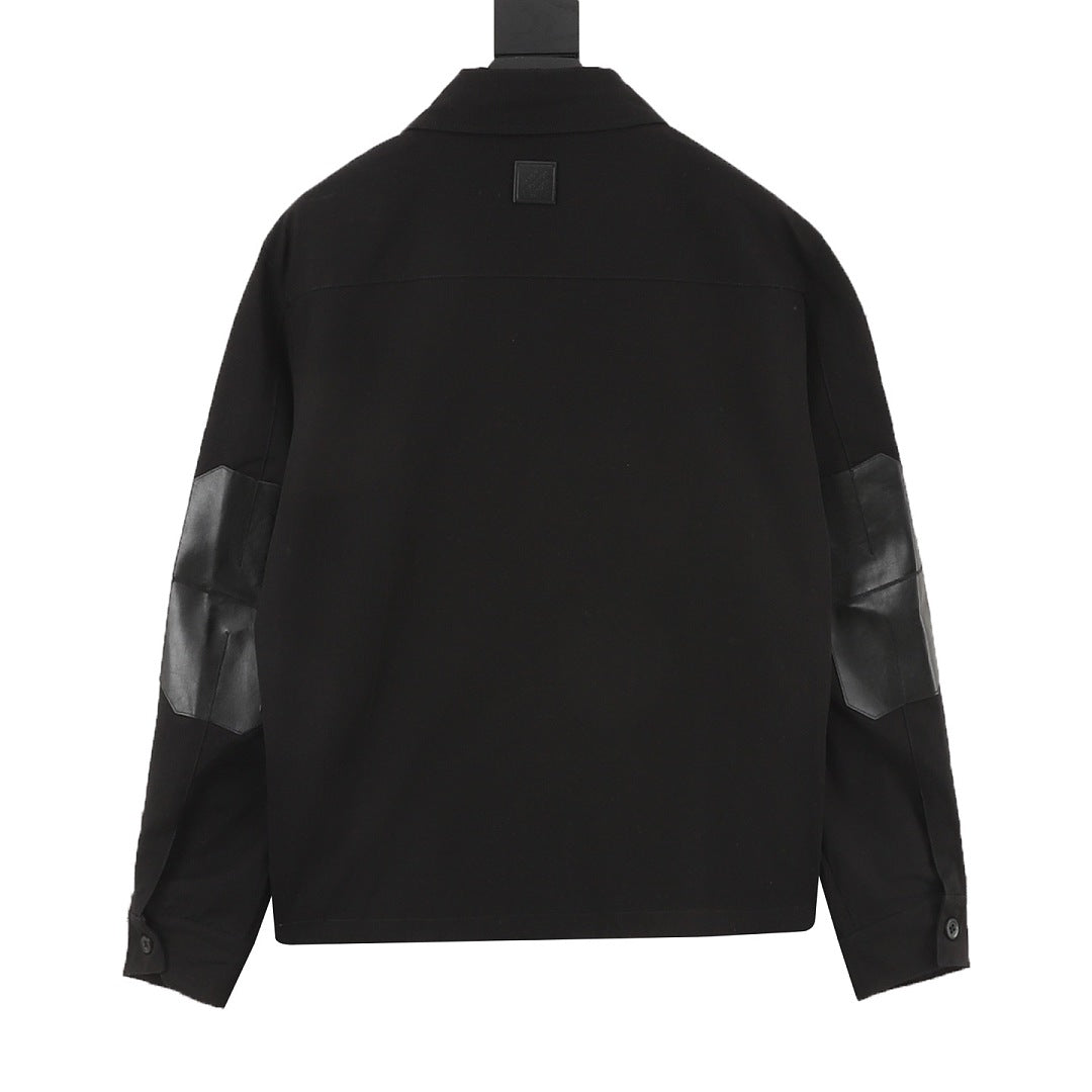Louis Vuitton LV Emblem Zip-Up Jacket with Contrast Elbow Panels - Black - back view