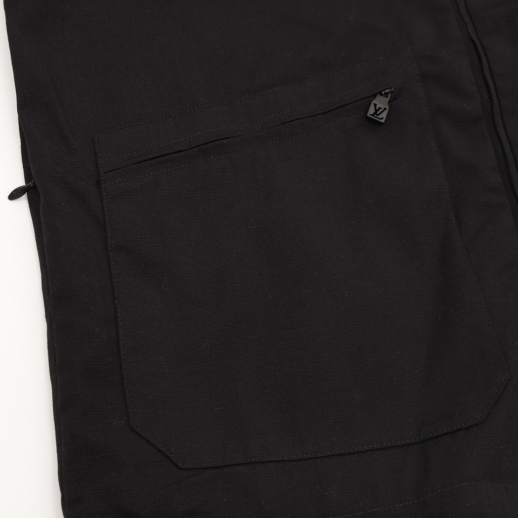 Louis Vuitton LV Emblem Zip-Up Jacket with Contrast Elbow Panels - Black - detail view 1