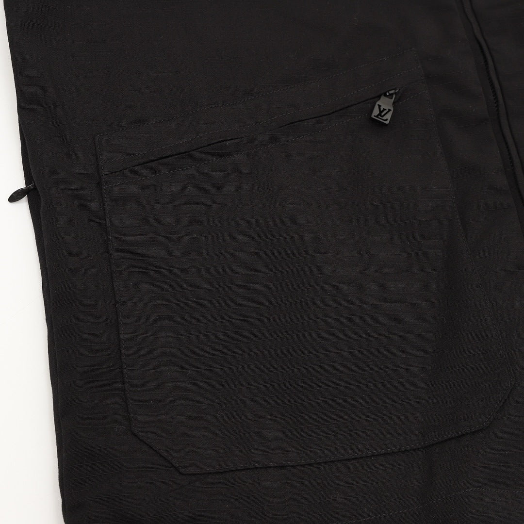 Louis Vuitton LV Emblem Zip-Up Jacket with Contrast Elbow Panels - Black - detail view 1
