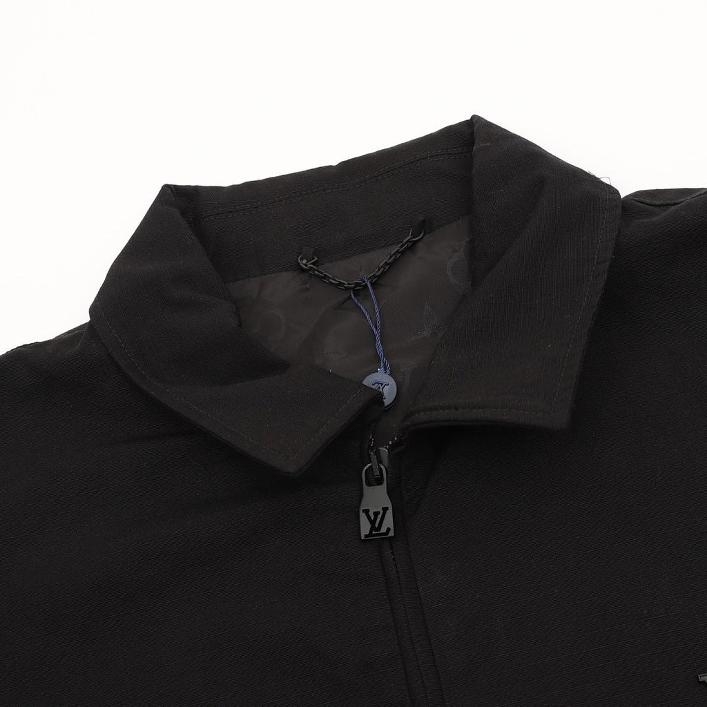 Louis Vuitton LV Emblem Zip-Up Jacket with Contrast Elbow Panels - Black - detail view 4