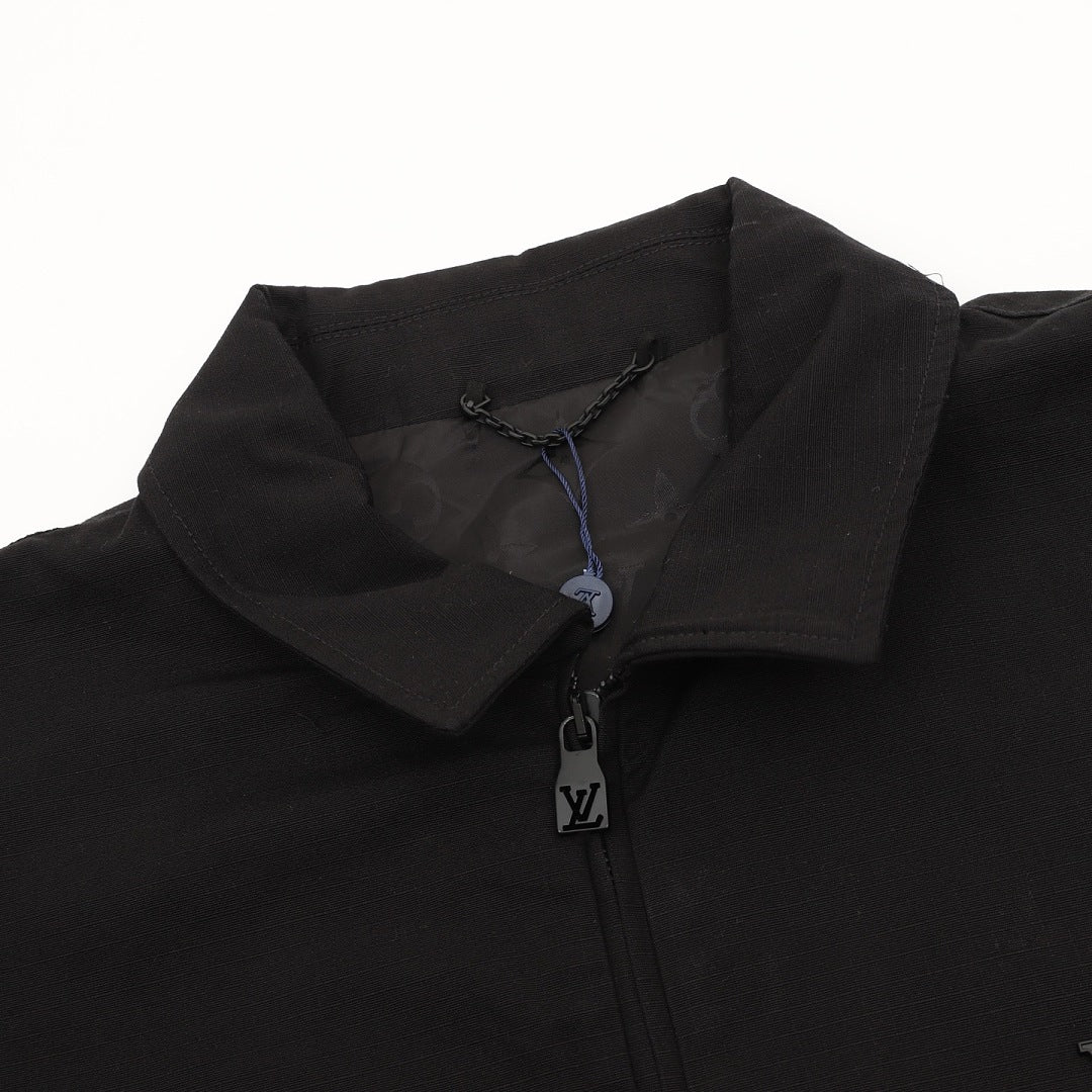 Louis Vuitton LV Emblem Zip-Up Jacket with Contrast Elbow Panels - Black - detail view 4