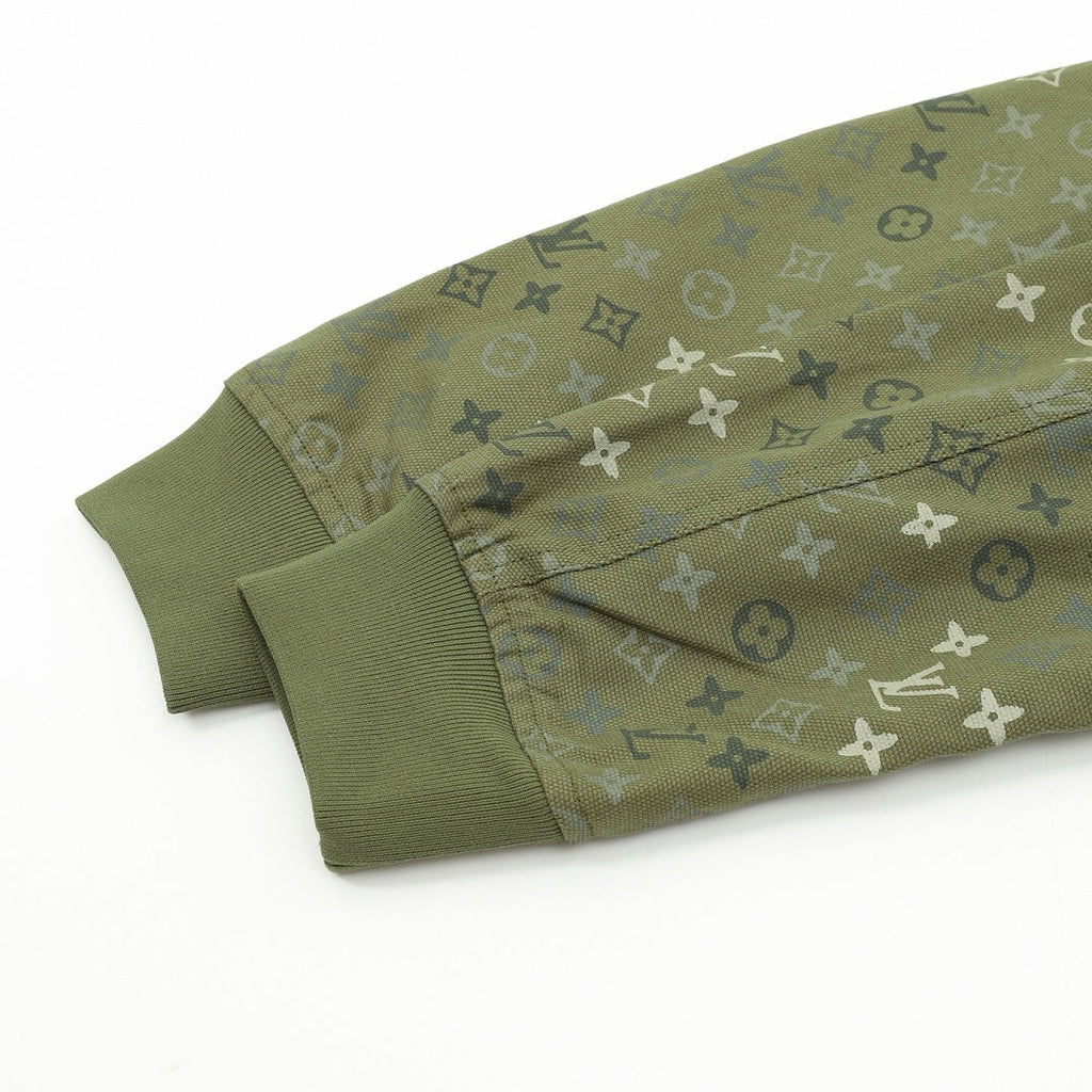 Louis Vuitton All-Over Monogram Hooded Zip-Up Jacket - Olive Green - detail view 1