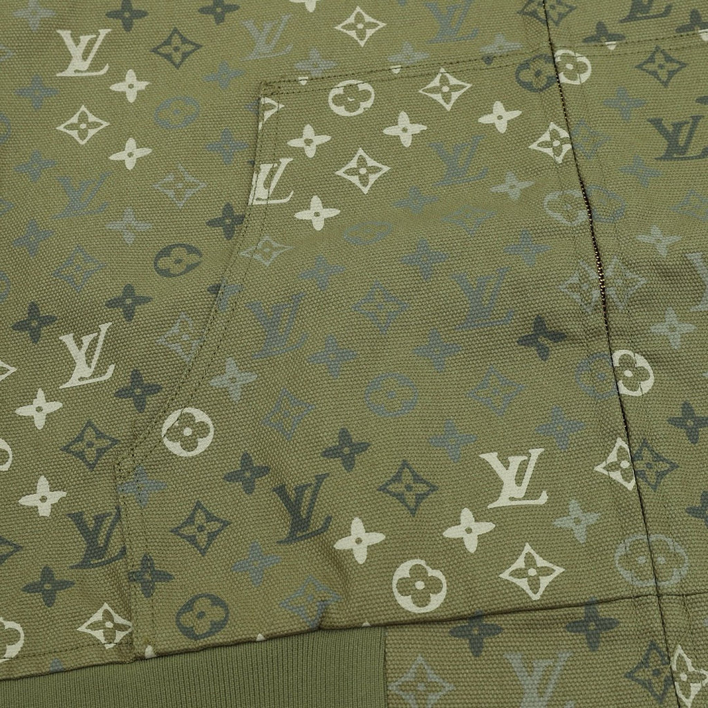 Louis Vuitton All-Over Monogram Hooded Zip-Up Jacket - Olive Green - detail view 4