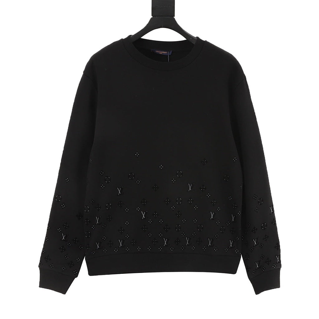 Louis Vuitton Tonal Monogram Hem-Detail Crewneck Sweatshirt - Black - front view