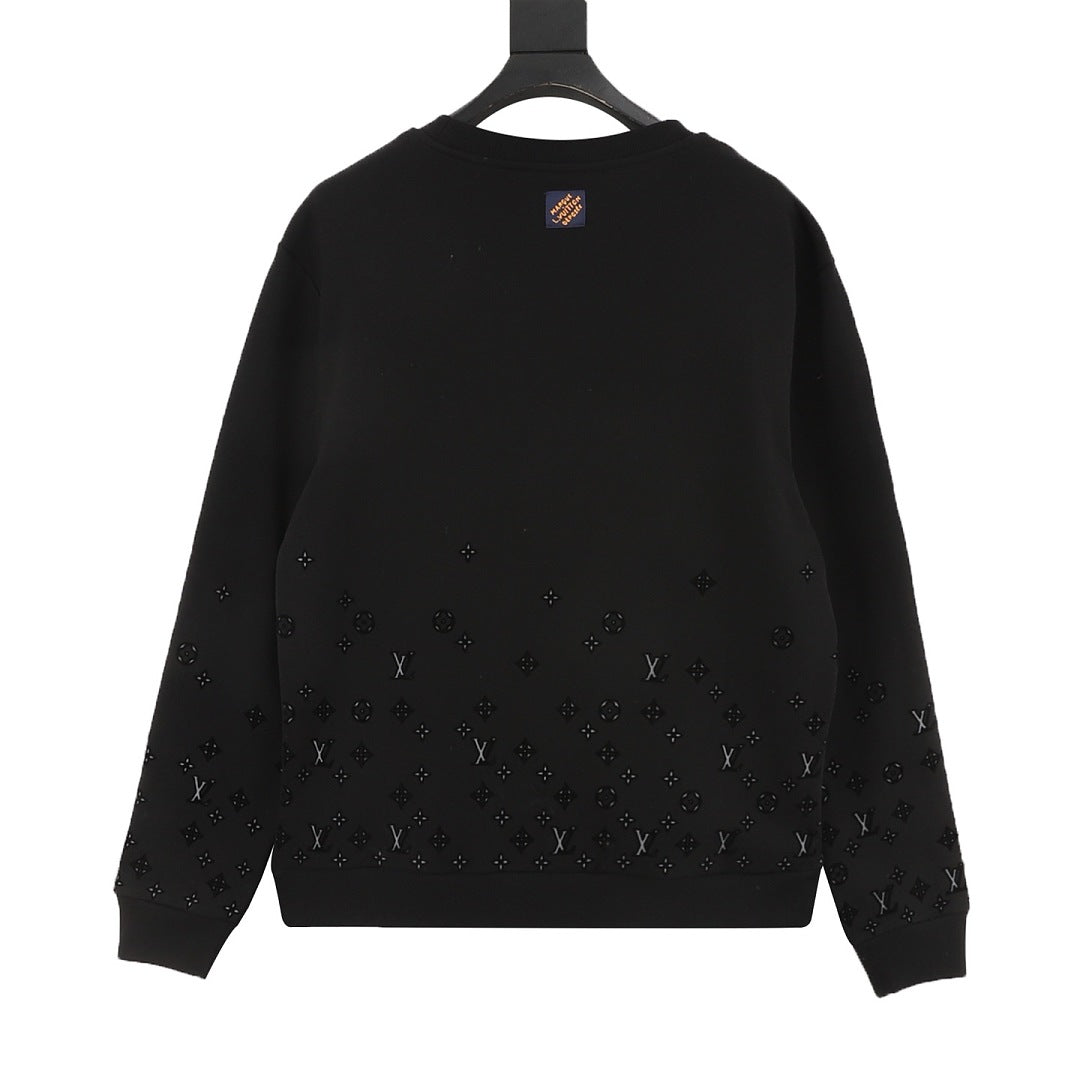 Louis Vuitton Tonal Monogram Hem-Detail Crewneck Sweatshirt - Black - back view