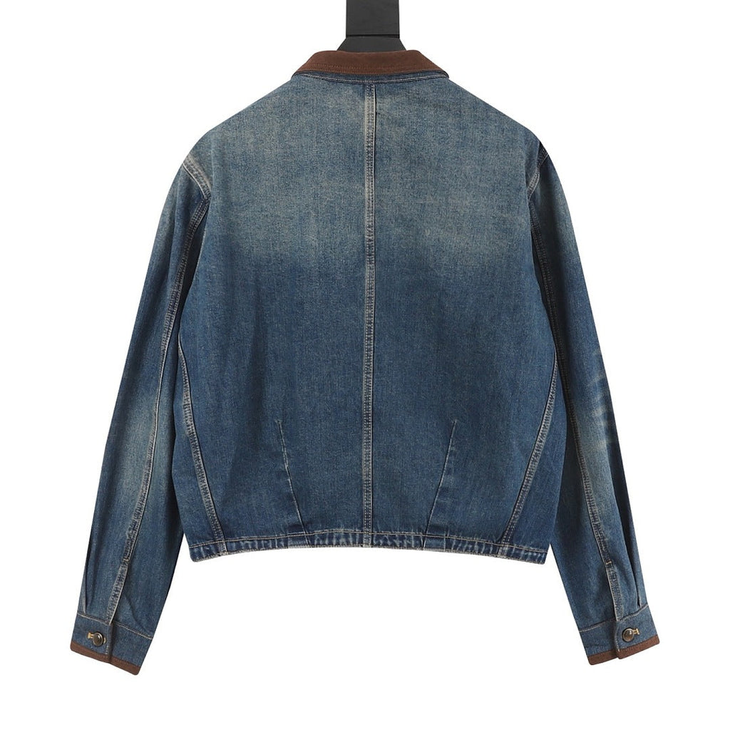 Louis Vuitton Contrast-Collar Cropped Denim Trucker Jacket - Washed Blue - back view