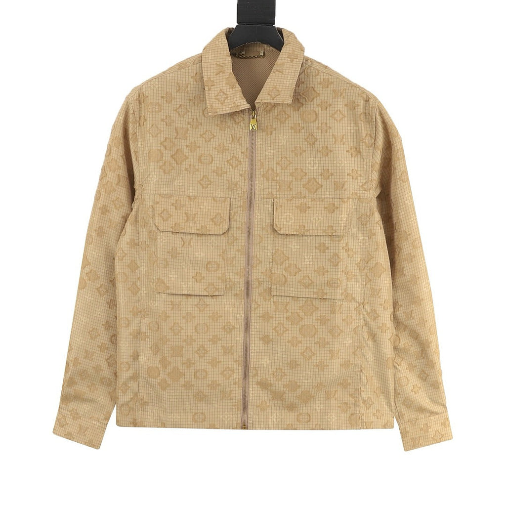 Louis Vuitton Monogram Grid Zip-Up Shirt Jacket with Flap Pockets - Sand - front view