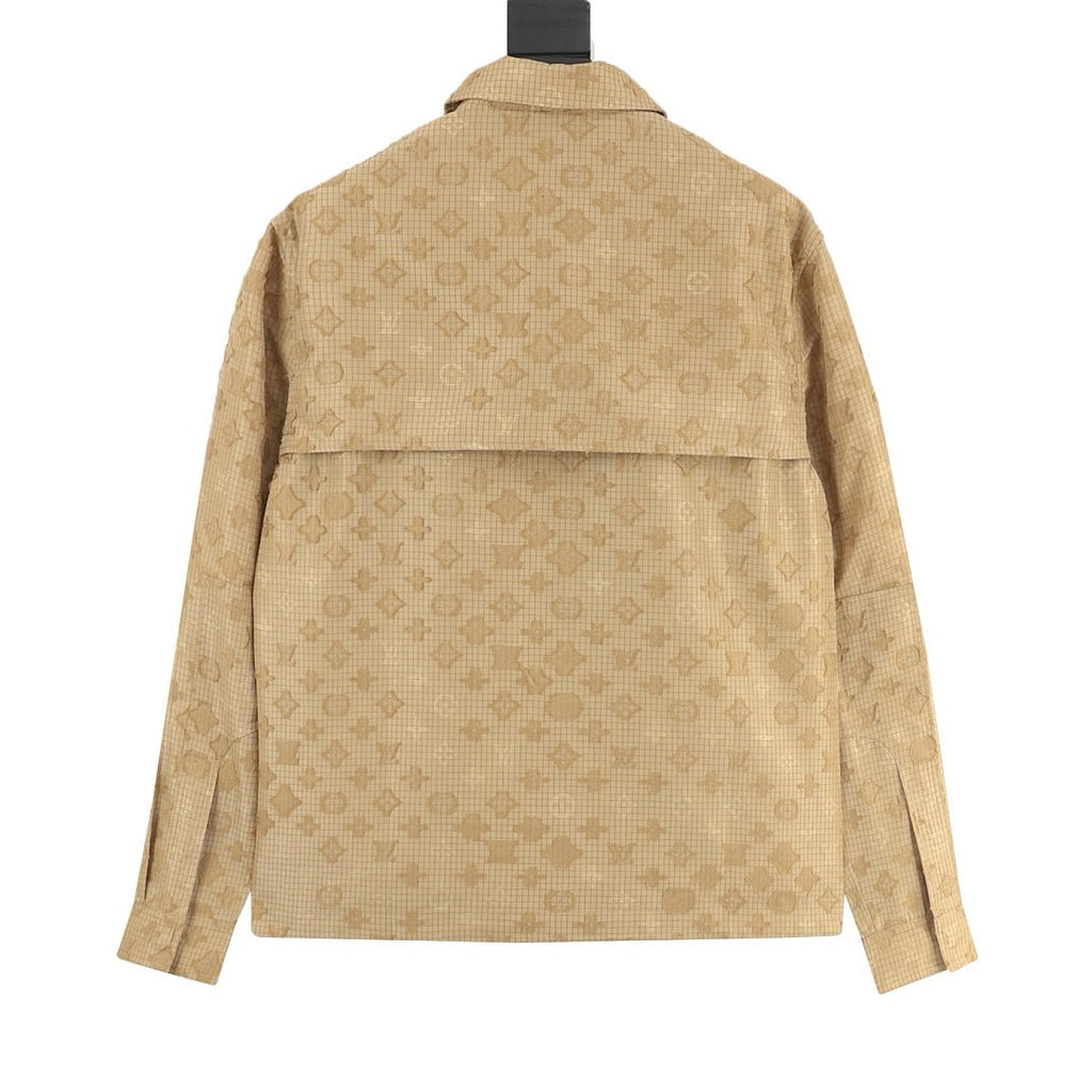 Louis Vuitton Monogram Grid Zip-Up Shirt Jacket with Flap Pockets - Sand - back view