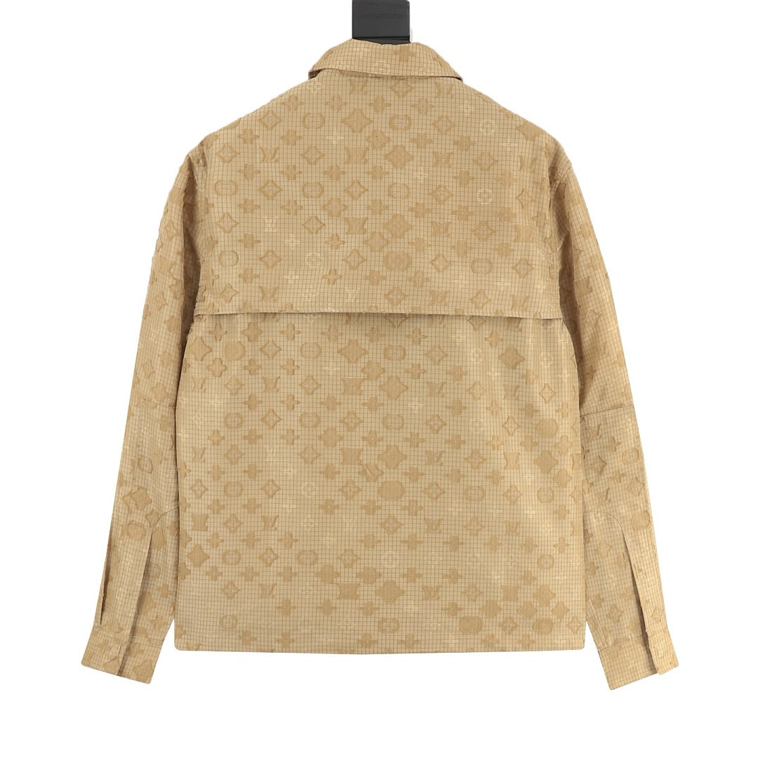 Louis Vuitton Monogram Grid Zip-Up Shirt Jacket with Flap Pockets - Sand - back view