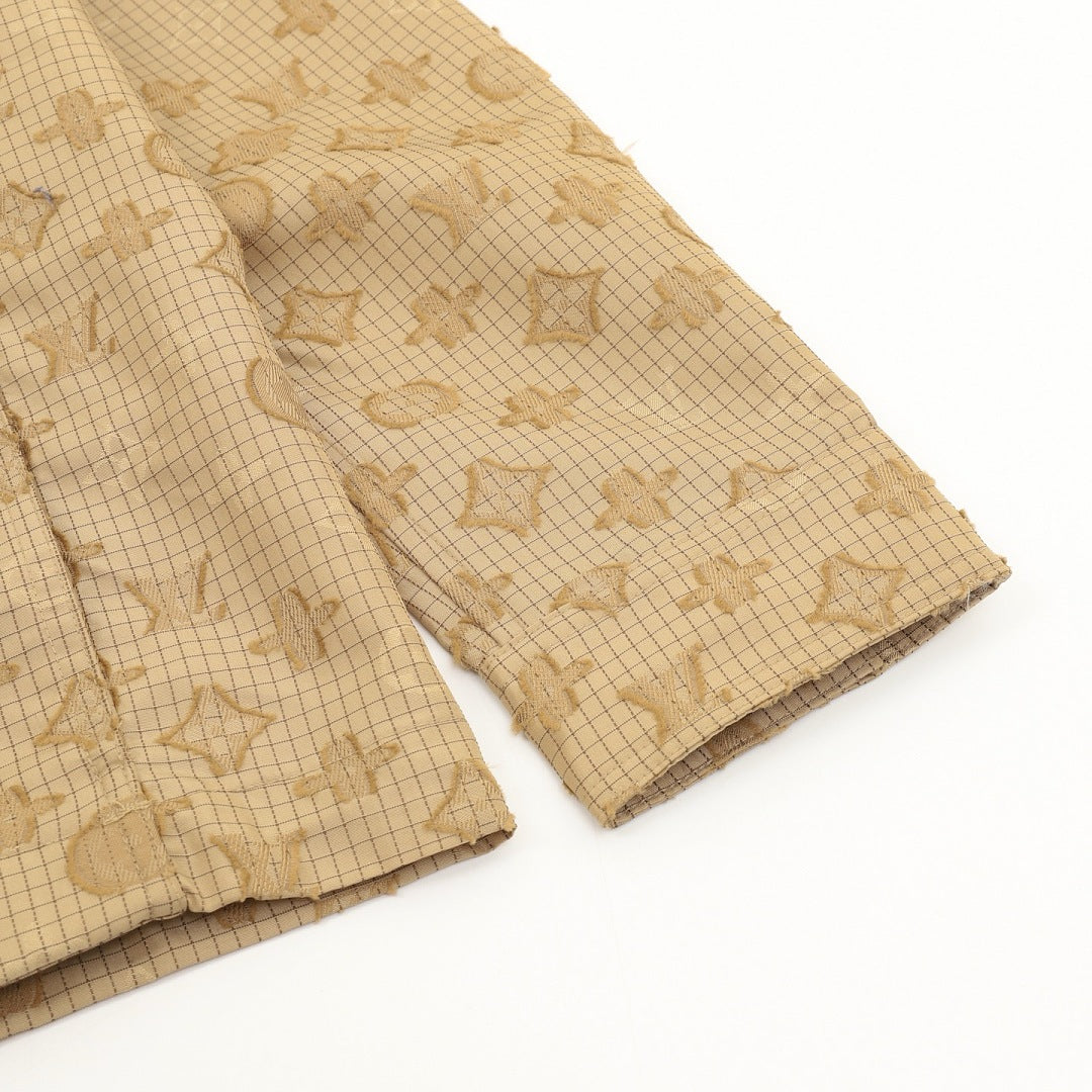 Louis Vuitton Monogram Grid Zip-Up Shirt Jacket with Flap Pockets - Sand - detail view 2