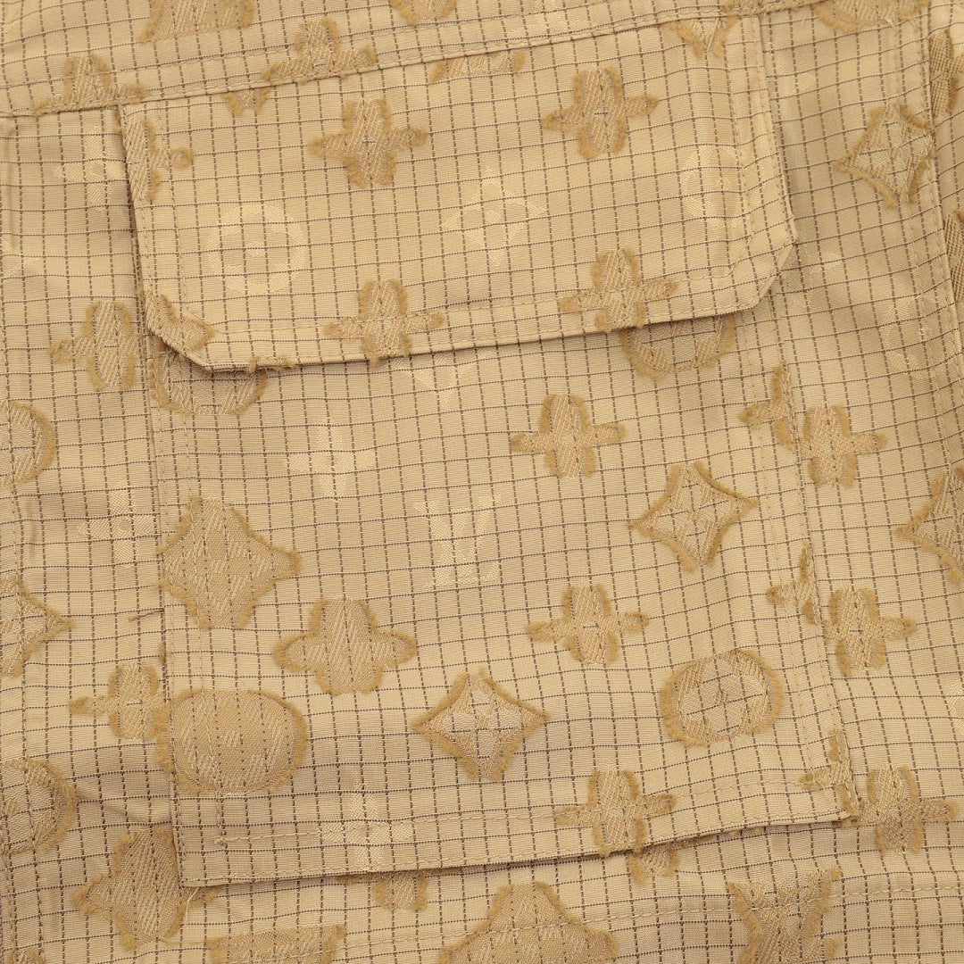 Louis Vuitton Monogram Grid Zip-Up Shirt Jacket with Flap Pockets - Sand - detail view 3