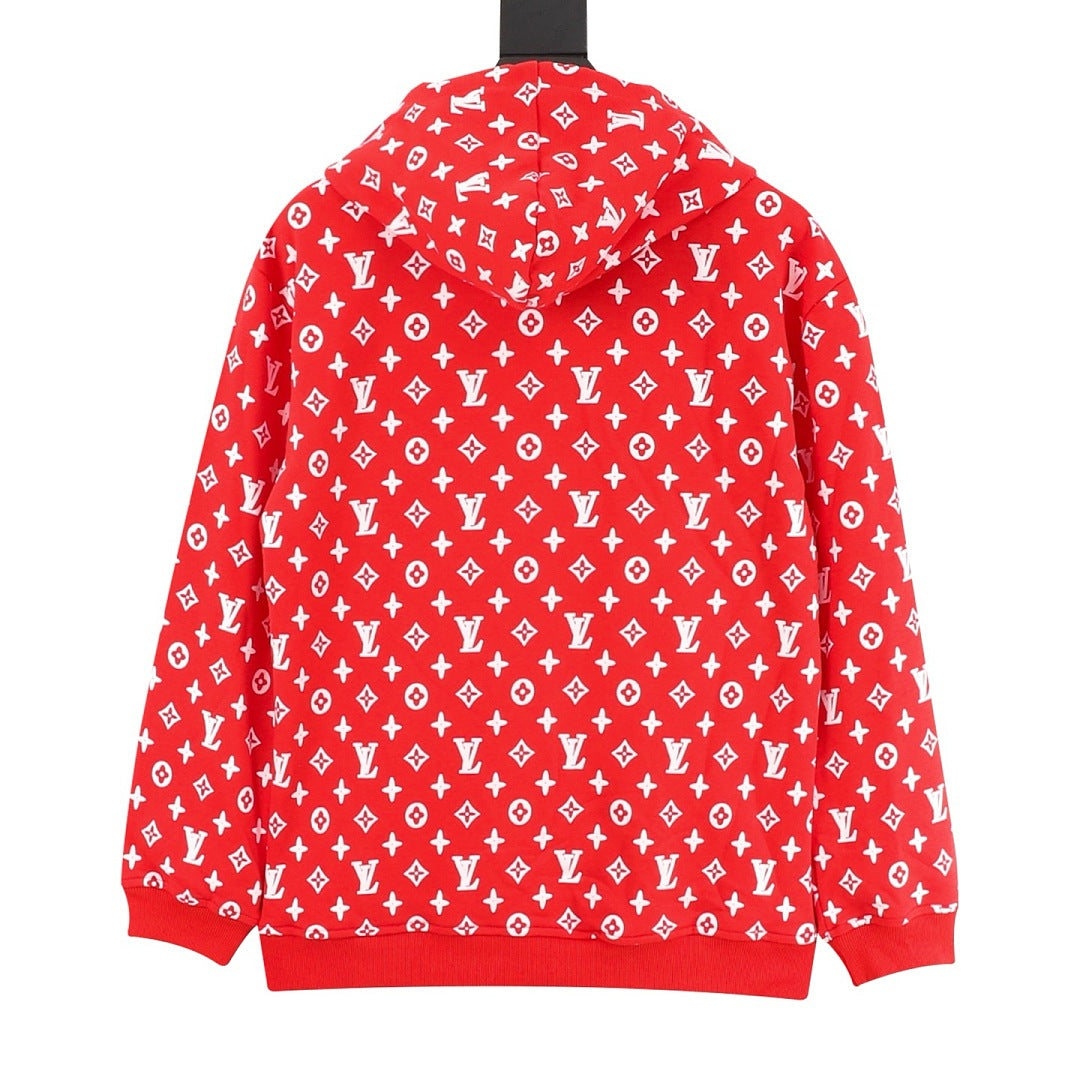 Louis Vuitton Monogram Box-Logo Pullover Hoodie - Red and White - back view