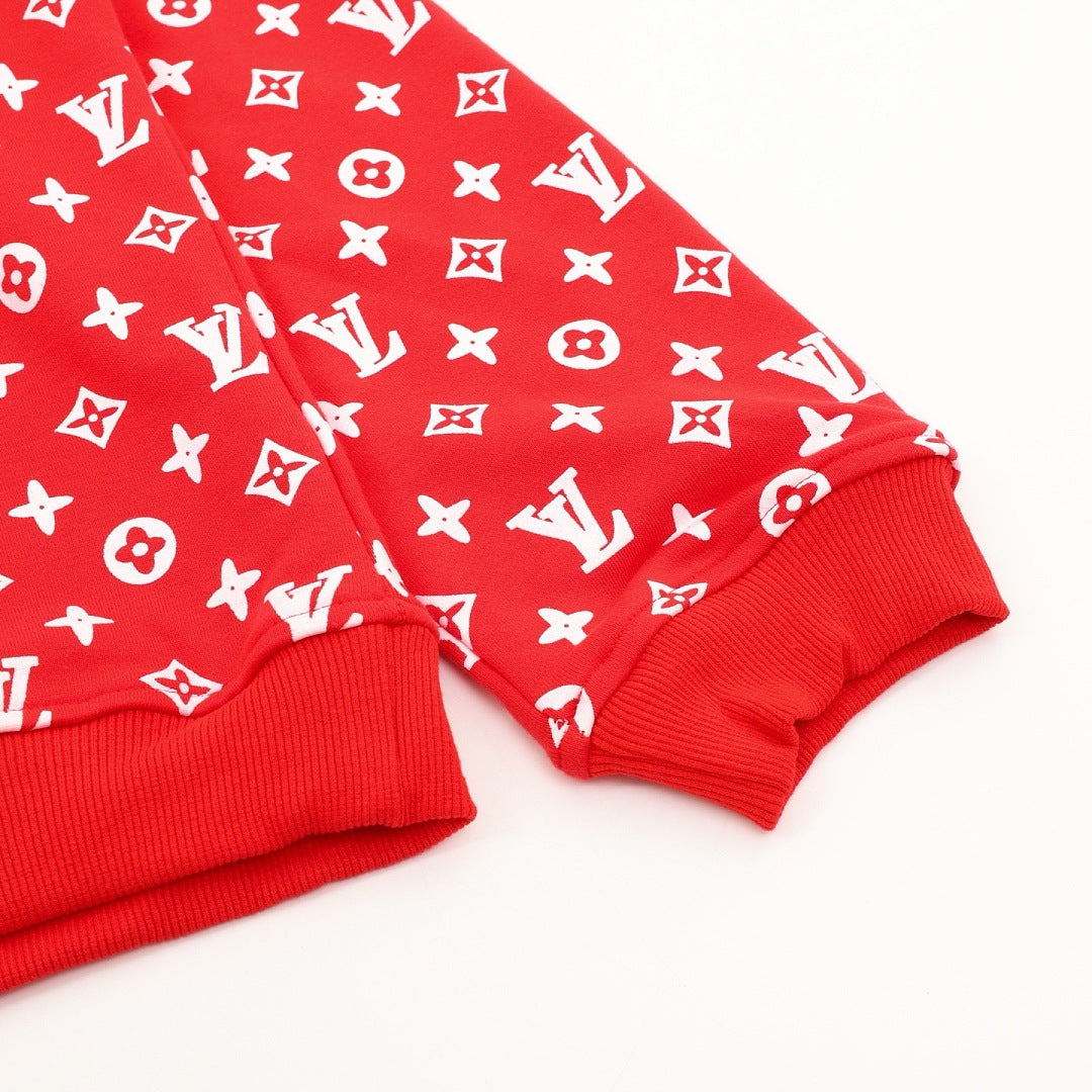 Louis Vuitton Monogram Box-Logo Pullover Hoodie - Red and White - detail view 2
