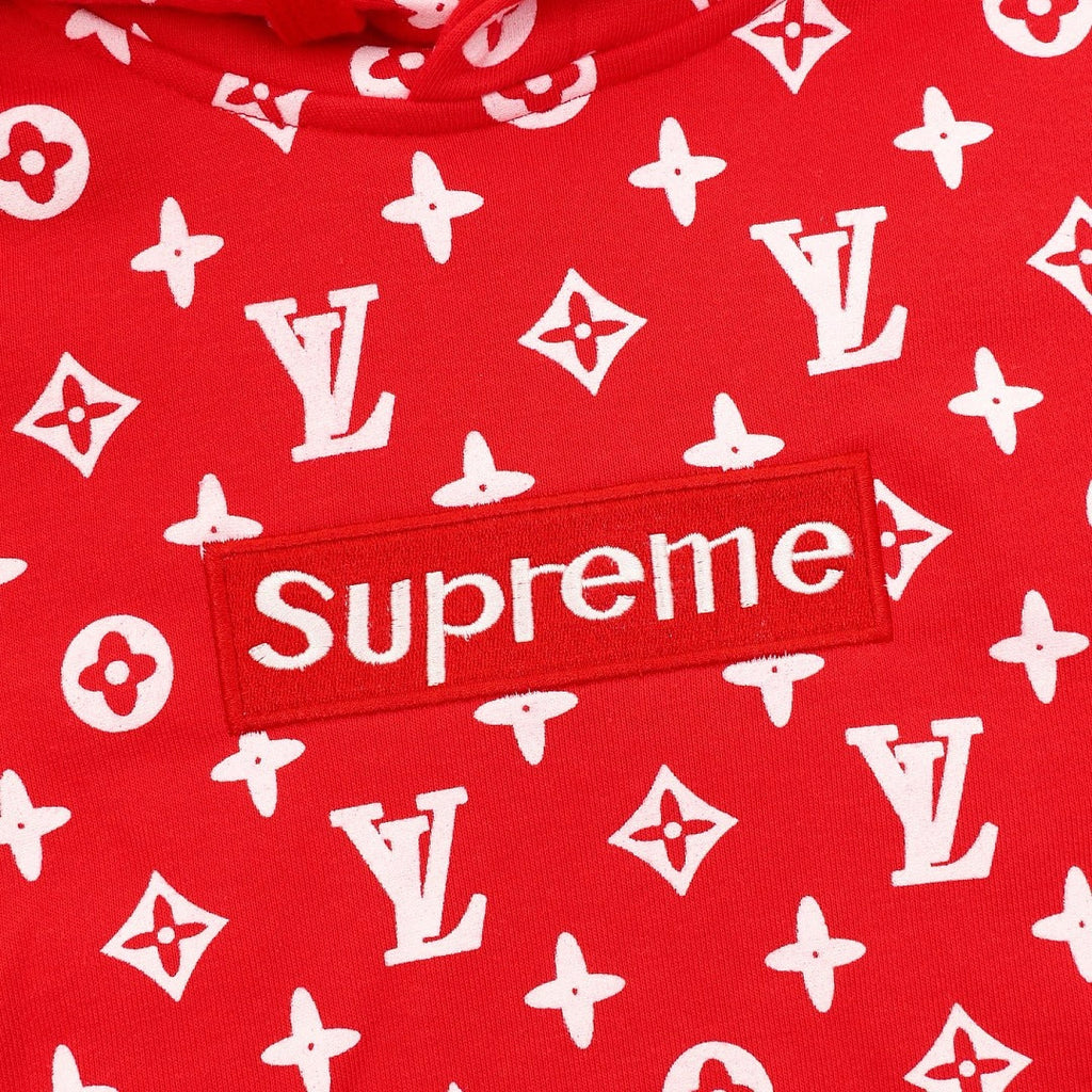 Louis Vuitton Monogram Box-Logo Pullover Hoodie - Red and White - detail view 3