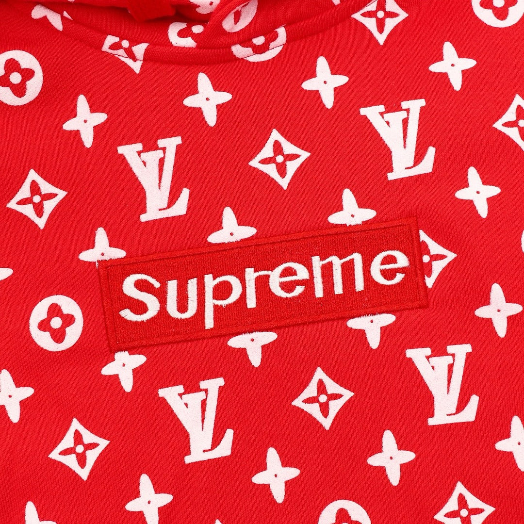 Louis Vuitton Monogram Box-Logo Pullover Hoodie - Red and White - detail view 3