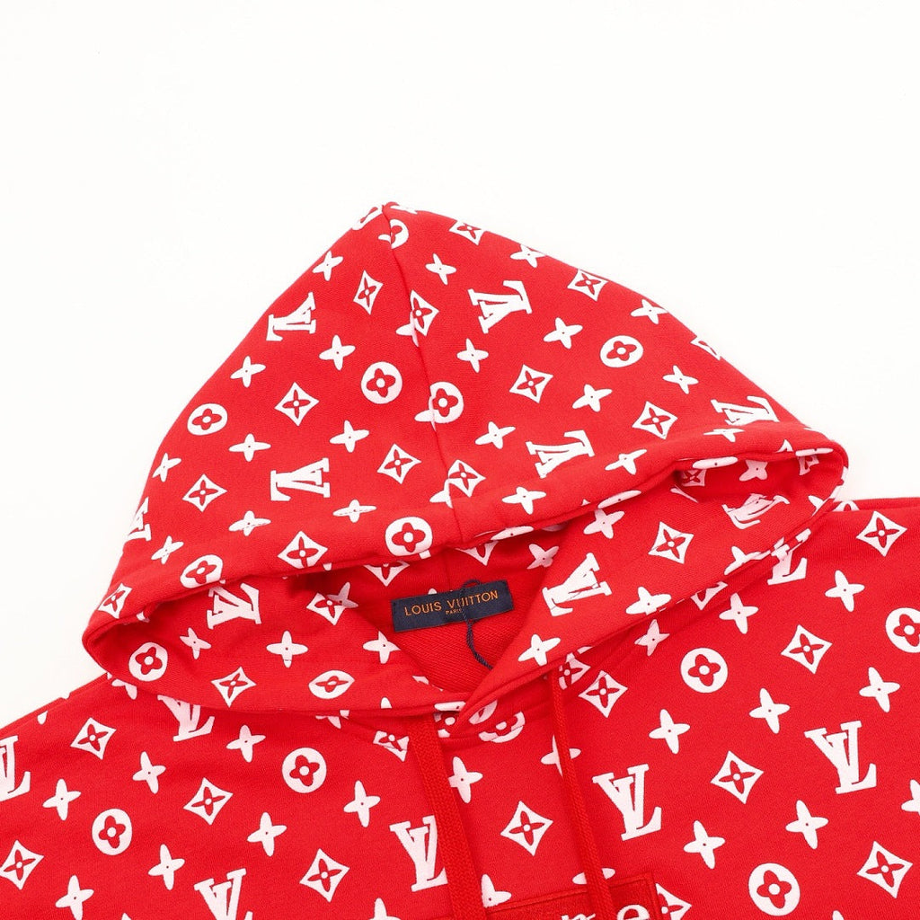 Louis Vuitton Monogram Box-Logo Pullover Hoodie - Red and White - detail view 4