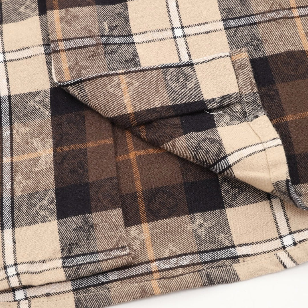 Louis Vuitton Monogram Plaid Long-Sleeve Shirt with Contrast Collar - Brown - detail view 2