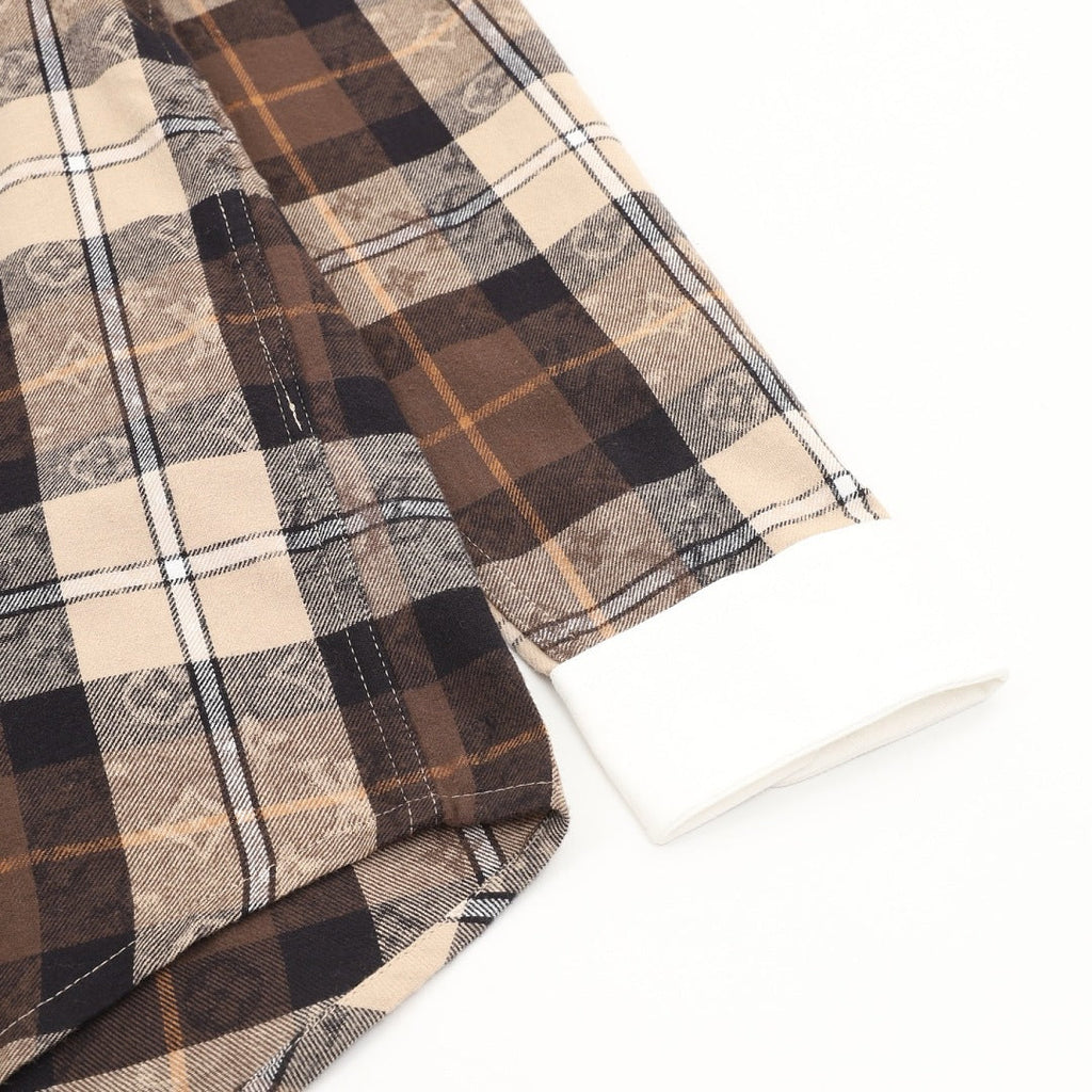 Louis Vuitton Monogram Plaid Long-Sleeve Shirt with Contrast Collar - Brown - detail view 3