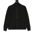 Louis Vuitton Black Stand-Collar Zip-Up Knit Jacket with Ribbed Trim - front view