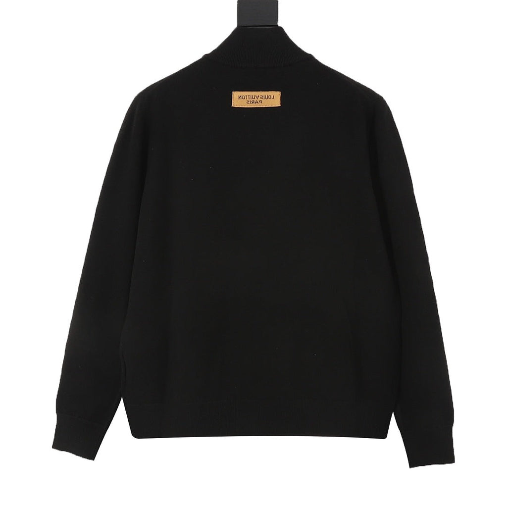Louis Vuitton Black Stand-Collar Zip-Up Knit Jacket with Ribbed Trim - back view