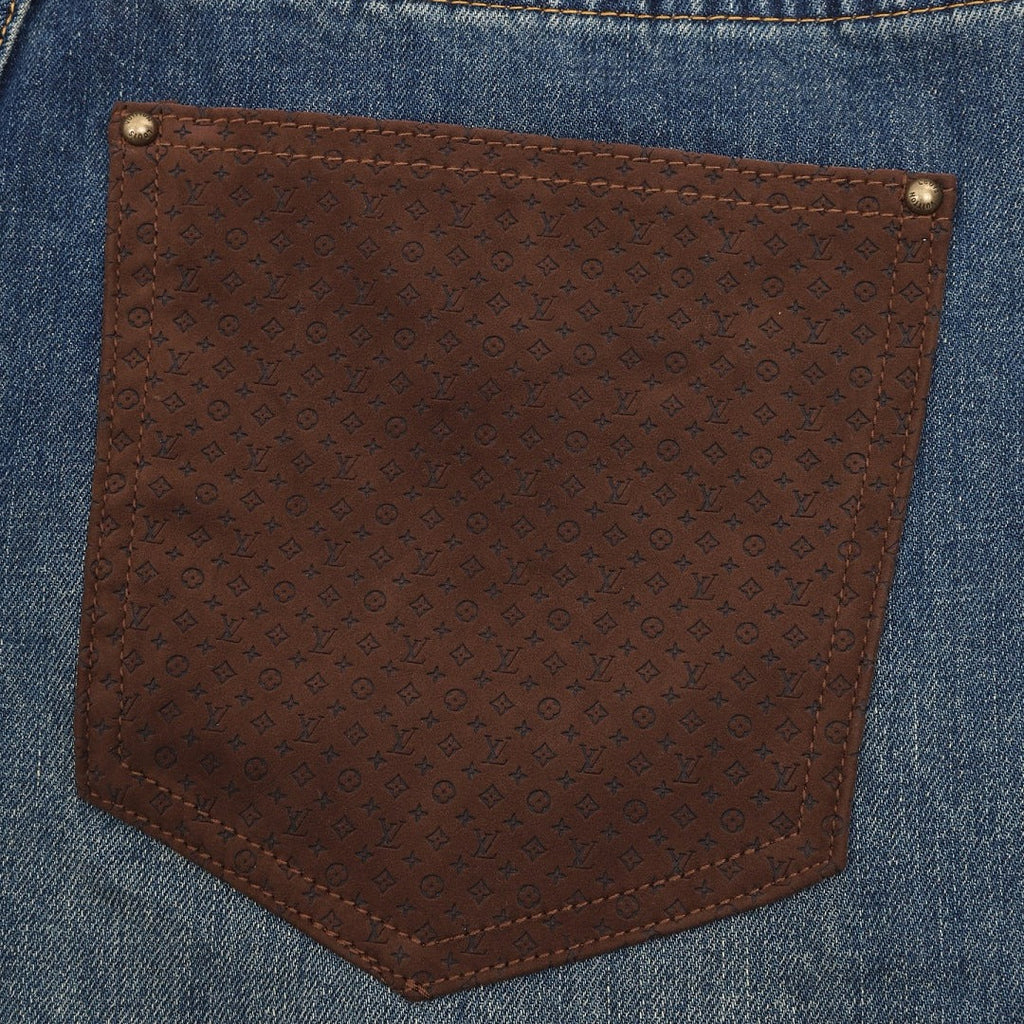 Louis Vuitton Washed Blue Straight-Leg Jeans with Contrast Monogram Back Pockets - detail view 2