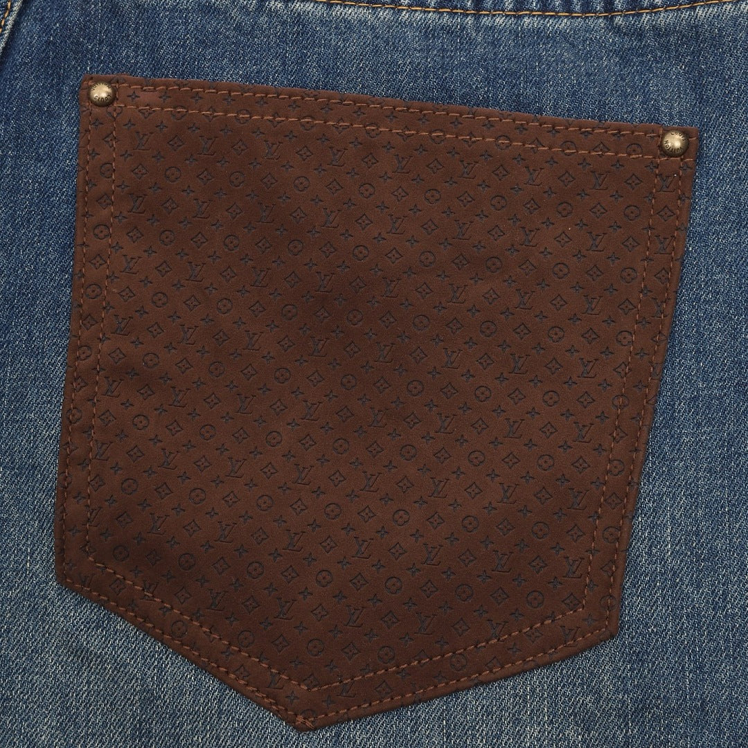 Louis Vuitton Washed Blue Straight-Leg Jeans with Contrast Monogram Back Pockets - detail view 2