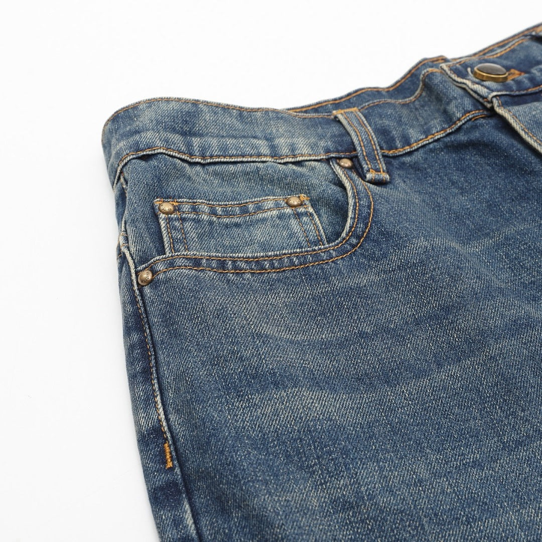 Louis Vuitton Washed Blue Straight-Leg Jeans with Contrast Monogram Back Pockets - detail view 4