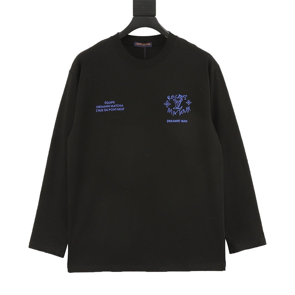 Louis Vuitton Blue Graphic Crewneck Long-Sleeve T-Shirt - Black - front view