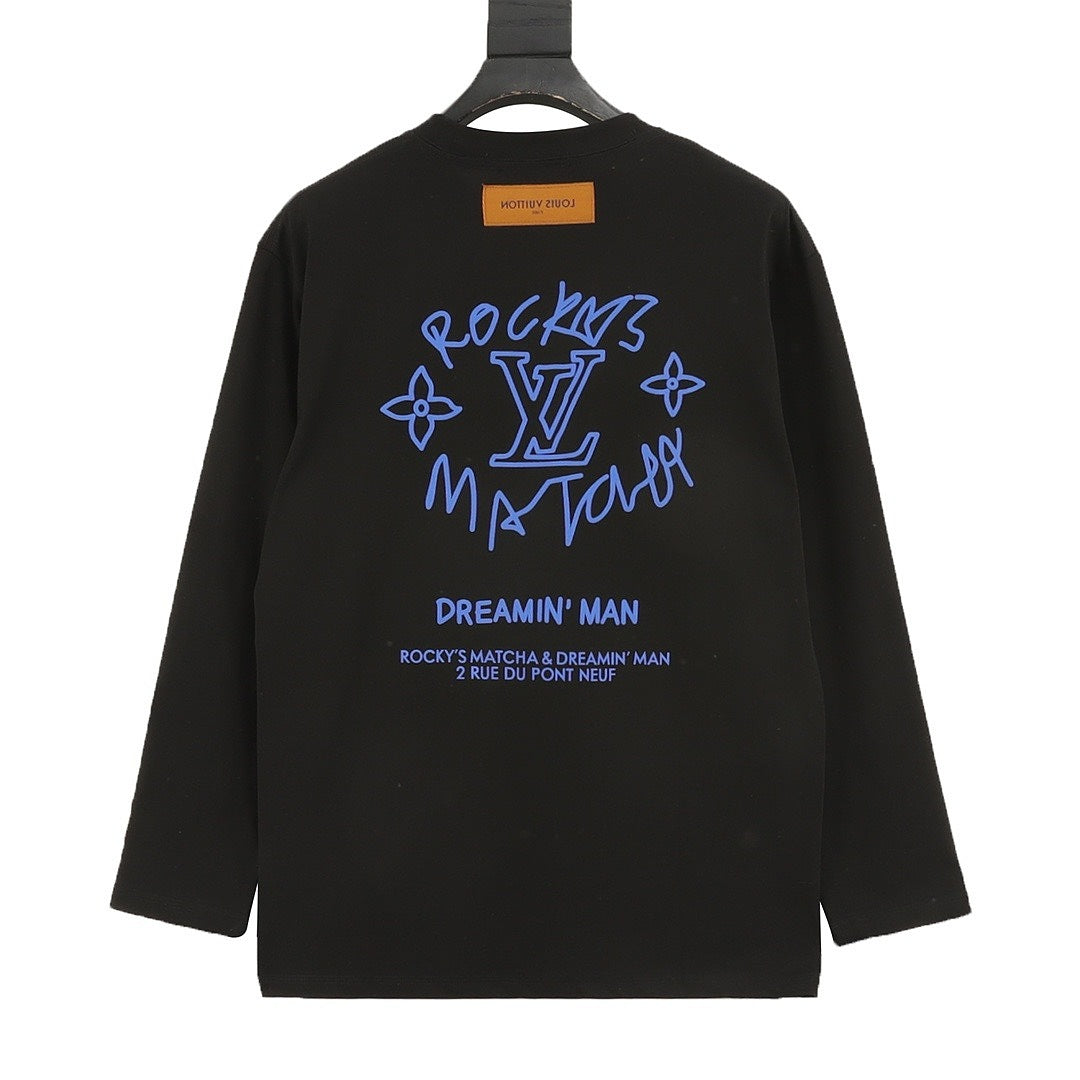 Louis Vuitton Blue Graphic Crewneck Long-Sleeve T-Shirt - Black - back view
